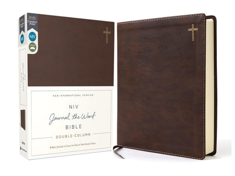 Niv, Journal the Word Bible, Double-Column, Leathersoft, Brown, Red Letter Edition, Comfort Print: Reflect, Take Notes, or Create Art Next to Your Favorite Verses