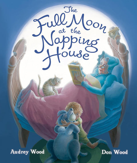 La pleine lune dans la maison endormie : un album illustré du soir au clair de lune où mamie, son petit-enfant, le chien, le chat et la souris n’arrivent pas à dormir — jusqu’à ce qu’une douce berceuse les apaise.