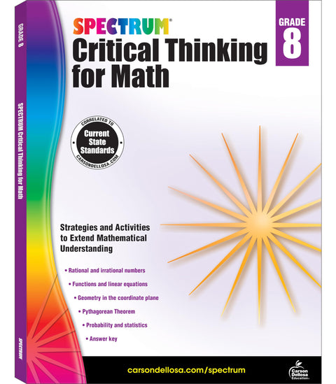 Spectrum Grade 8 Critical Thinking for Math Workbook, Mathematics Middle School Books Covering Geometry, Pythagorean Theorem, Linear Equations, and More, Classroom or Homeschool Curriculum (Volume 50)