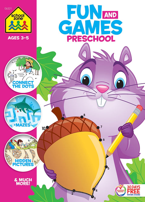 School Zone Fun and Games Preschool Activity Workbook: 320 Pages, Pre-K, Colors, Shapes, Alphabet, ABC's, Numbers, Learning Activities, Ages 3+ (School Zone Big Workbook Series)