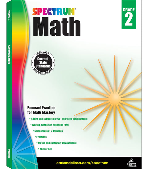 Cahier d’exercices de mathématiques de 2e année Spectrum Math, écriture et dénombrement des nombres, addition, soustraction, valeur de position, formes et autres notions mathématiques, programme scolaire ou d’école à la maison (volume 3)