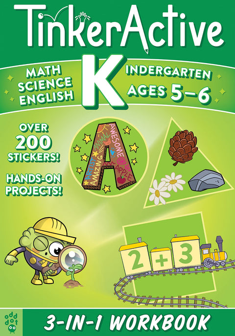 Cahier d'activités 3-en-1 de la maternelle TinkerActive : mathématiques, sciences, arts du langage anglais