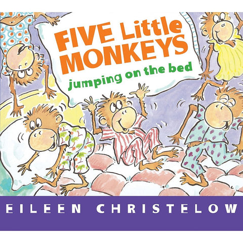 Cinq petits singes sautant sur le lit