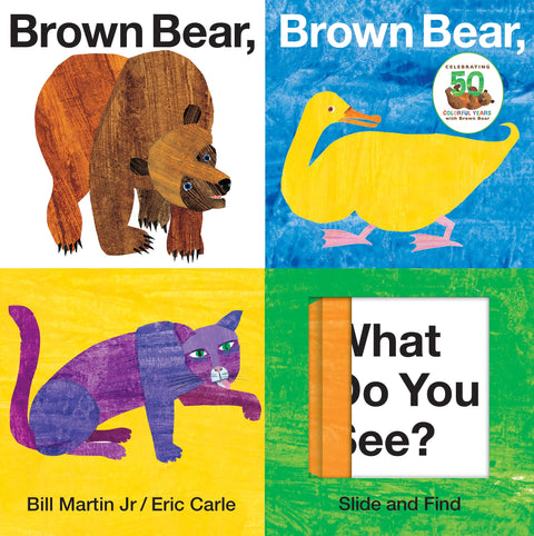 Petit ours brun, petit ours brun, que vois-tu ? Glisse et trouve : une édition interactive en livre cartonné du classique album illustré d’Eric Carle (Petit ours brun et ses amis)