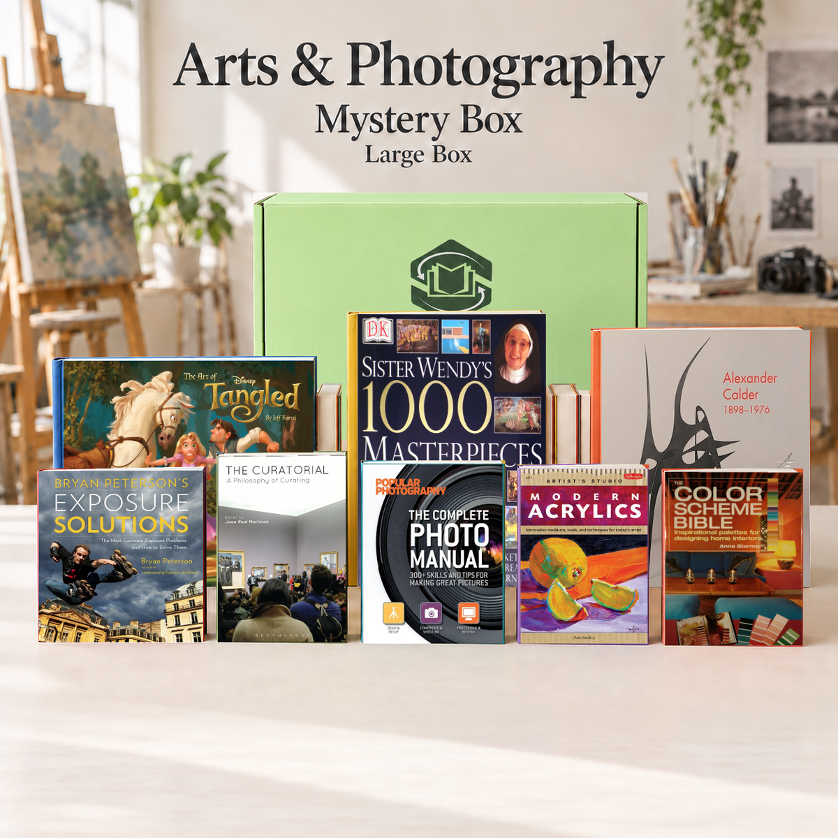 Arts & Photography large mystery box with example books. Titles and quantities vary.