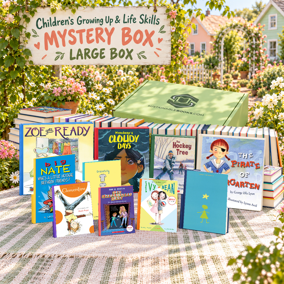 Children's Growing Up & Life Skills large mystery box with example books. Titles and quantities vary.