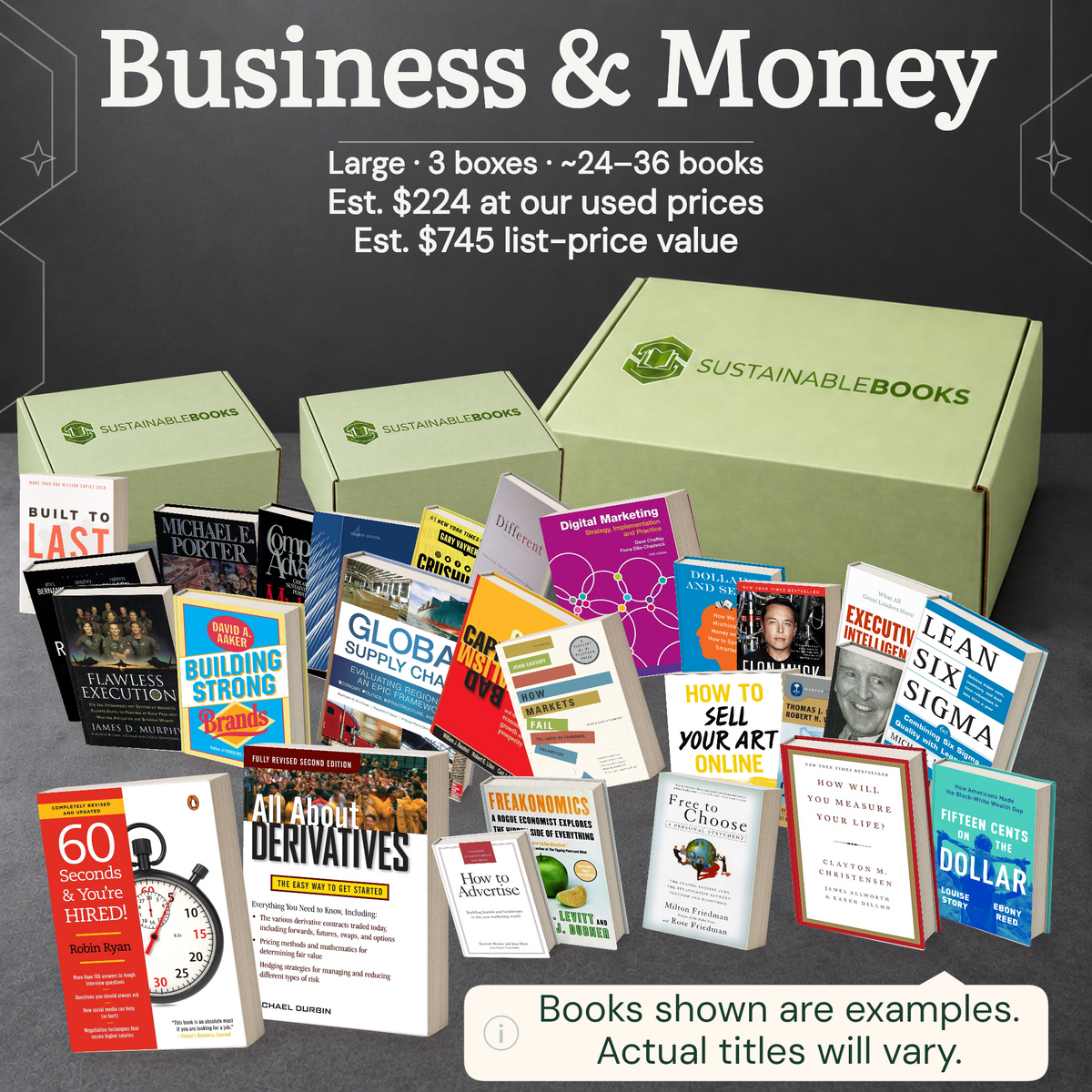 Business & Money — Large mystery box. Example books; titles and count vary.