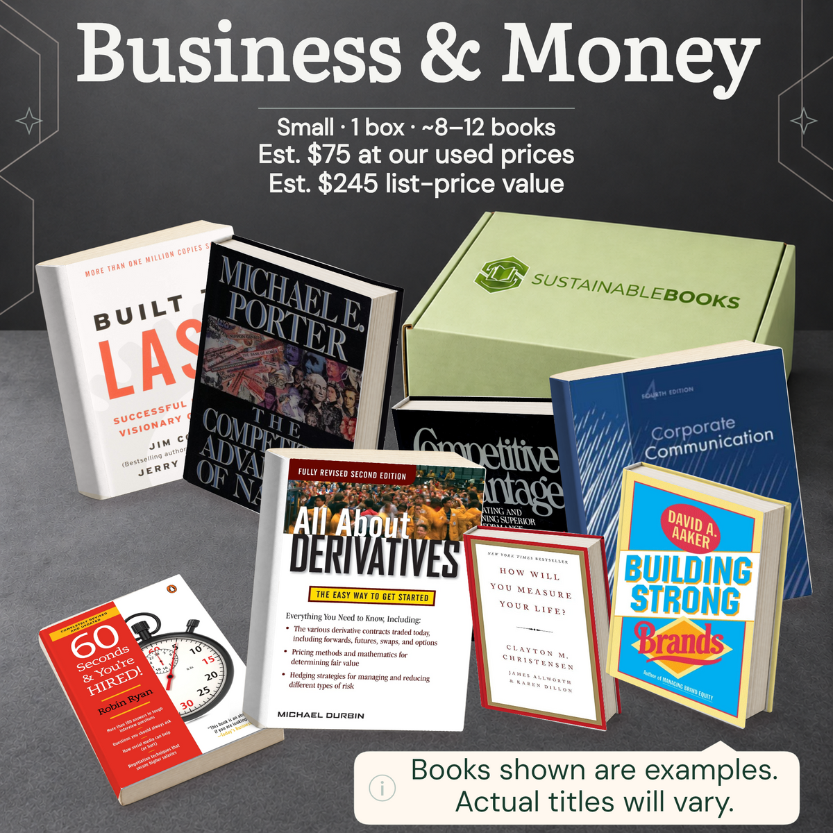 Business & Money — Small mystery box. Example books; titles and count vary.