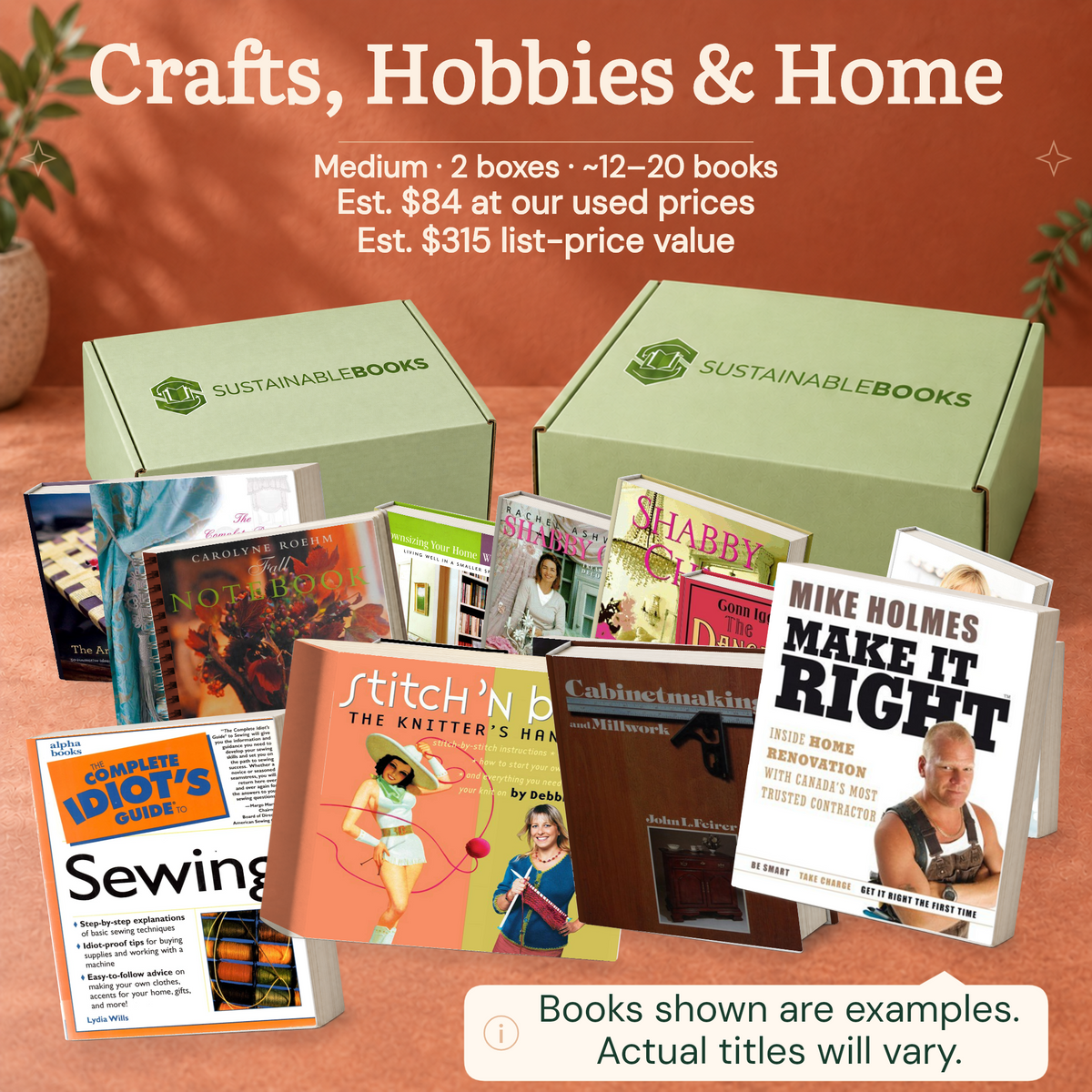 Crafts, Hobbies & Home — Medium mystery box. Example books; titles and count vary.