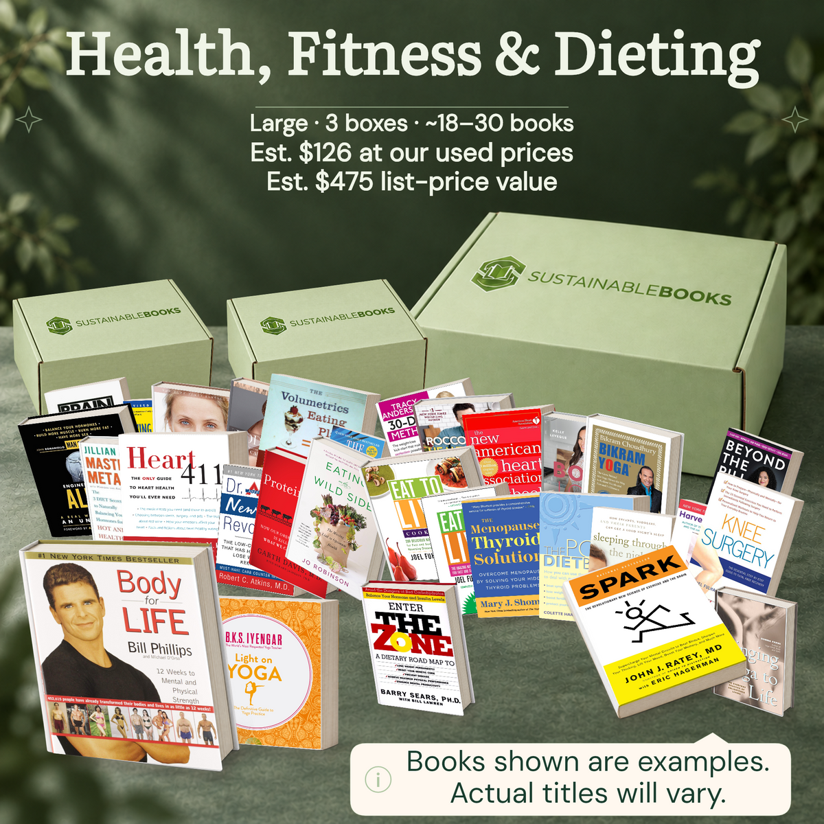 Health, Fitness & Dieting — Large mystery box. Example books; titles and count vary.