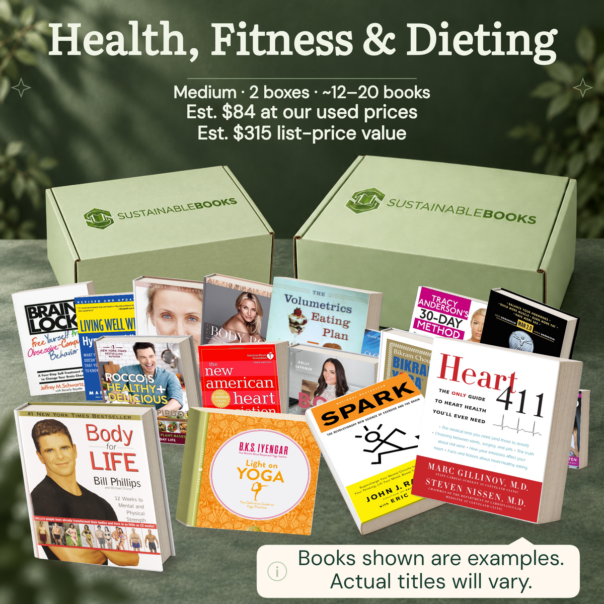 Health, Fitness & Dieting — Medium mystery box. Example books; titles and count vary.