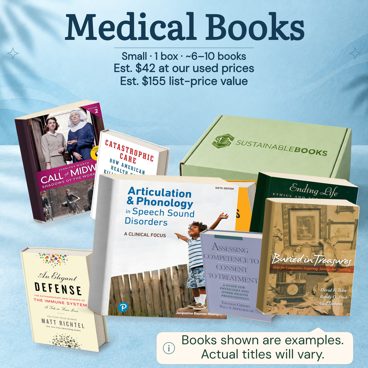 Medical Books — Small mystery box. Example books; titles and count vary.