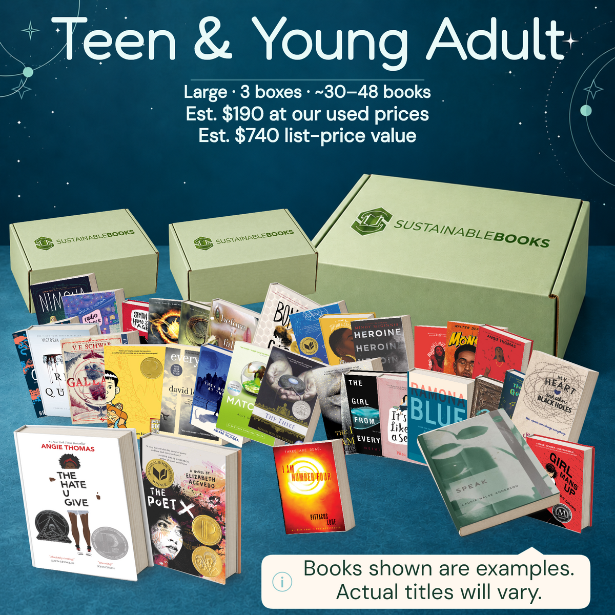 Teen & Young Adult — Large mystery box. Example books; titles and count vary.